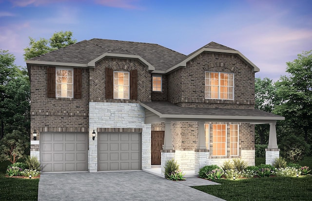 5939 Mayer Ave, Pilot Point, TX 75009 - view of front of home with brick siding, driveway, roof with shingles, and a garage