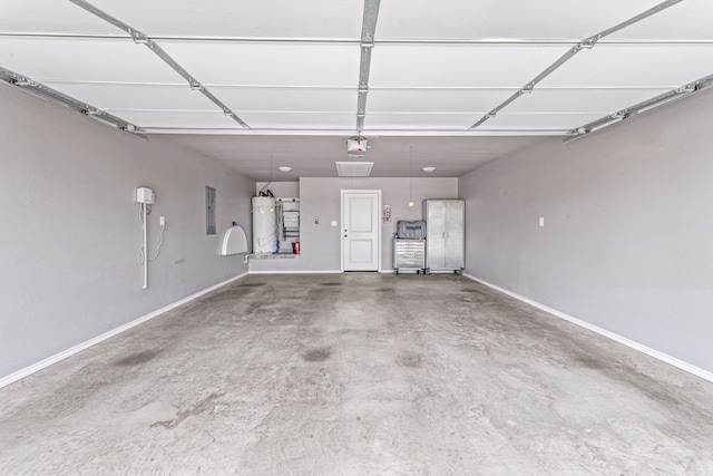 5003 Frio Dr, Granbury, TX 76048 - garage with secured water heater, baseboards, electric panel, and a garage door opener