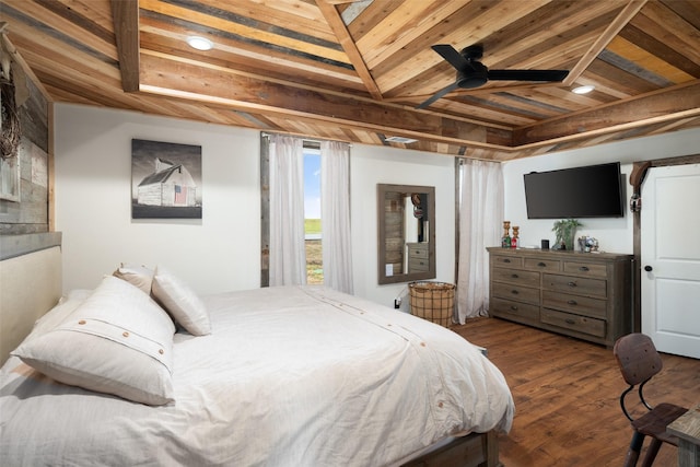 bedroom with wooden ceiling and wood finished floors