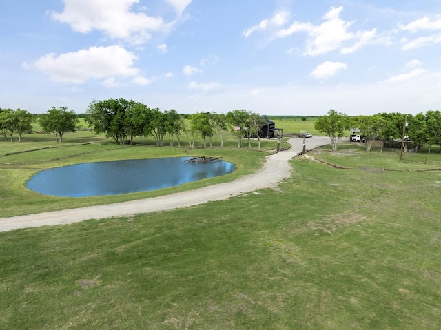 view of property's community featuring a water view and a yard