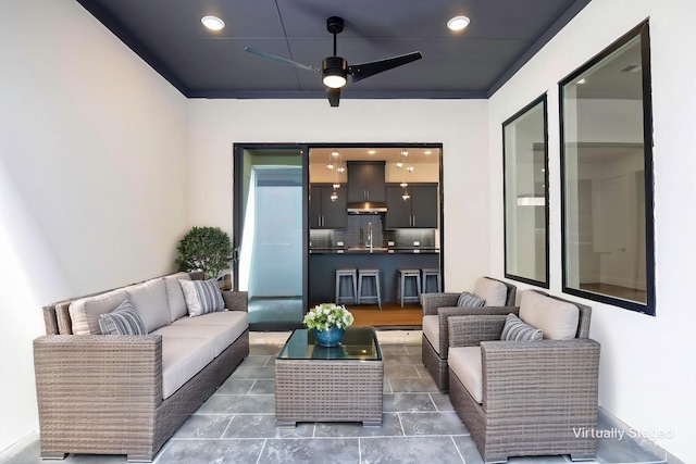 7312 Collin Mckinney Pkwy, Mckinney, TX 75070 - view of patio / terrace with an outdoor living space, ceiling fan, and a sink