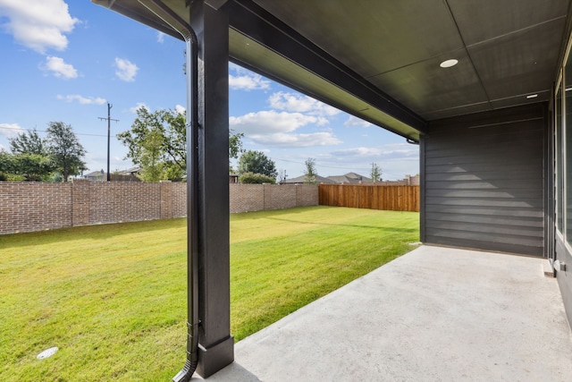 view of yard featuring a fenced backyard and a patio