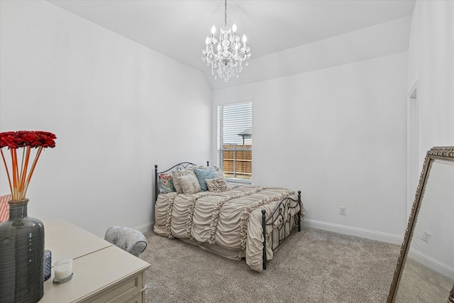 12816 Rocky Top Rd, Godley, TX 76044 - bedroom with lofted ceiling, light carpet, baseboards, and a chandelier