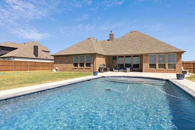 12816 Rocky Top Rd, Godley, TX 76044 - view of pool with a fenced in pool, a fenced backyard, a yard, a patio, and an outdoor living space