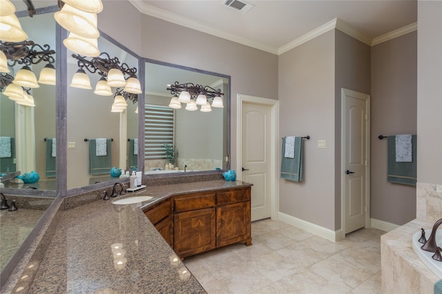 100 Meadow Arbor Dr, Weatherford, TX 76085 - bathroom with crown molding, a bath, and vanity
