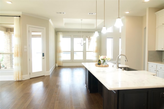 1325 Heavenly Pl, Saint Paul, TX 75098 - kitchen featuring white cabinetry, dark wood-style flooring, a sink, and visible vents