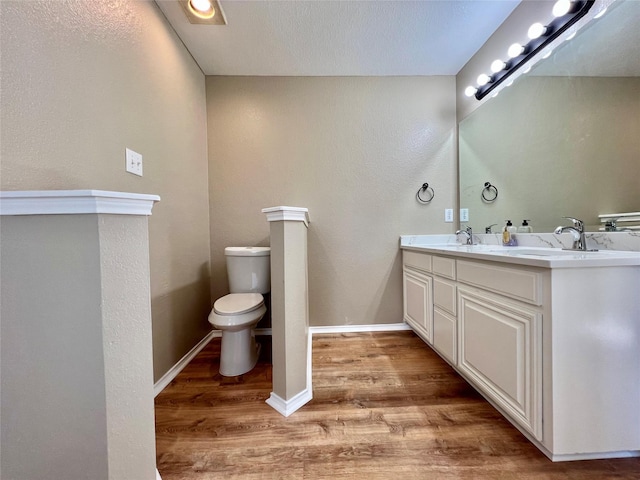 525 Reagan Ln, Burleson, TX 76028 - bathroom featuring wood finished floors, a sink, double vanity, and toilet
