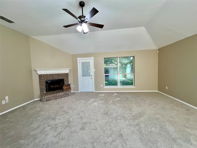 525 Reagan Ln, Burleson, TX 76028 - unfurnished living room with baseboards, vaulted ceiling, carpet flooring, and ceiling fan