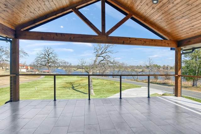 view of patio / terrace with a water view