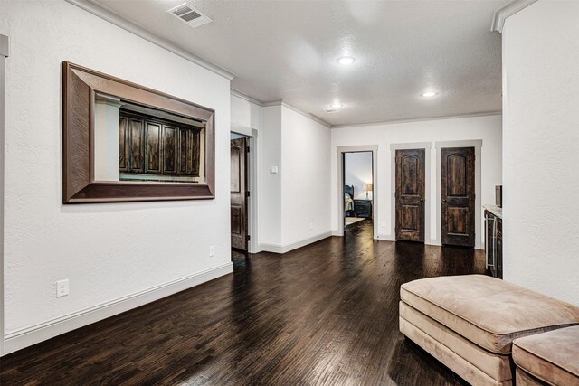 521 W Waters Edge Way, Oak Point, TX 75068 - bar featuring crown molding, stainless steel microwave, baseboards, dark wood-type flooring, and dishwashing machine