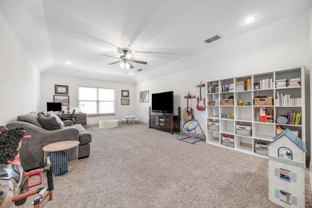 7512 Sabine Dr, Mckinney, TX 75071 - living room featuring ceiling fan, carpet floors, and recessed lighting