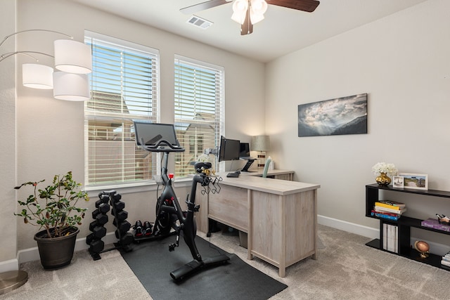 1023 Tea Olive Ln, Dallas, TX 75212 - home office featuring a ceiling fan and light carpet