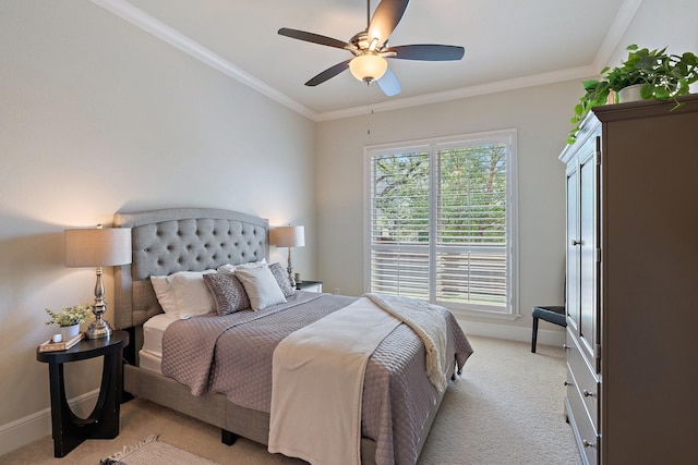 801 Giverny Ln, Southlake, TX 76092 - bedroom featuring light carpet, crown molding, ceiling fan, and baseboards
