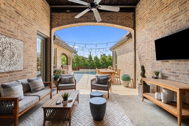 801 Giverny Ln, Southlake, TX 76092 - view of patio / terrace with outdoor dining space, an outdoor hangout area, and a ceiling fan