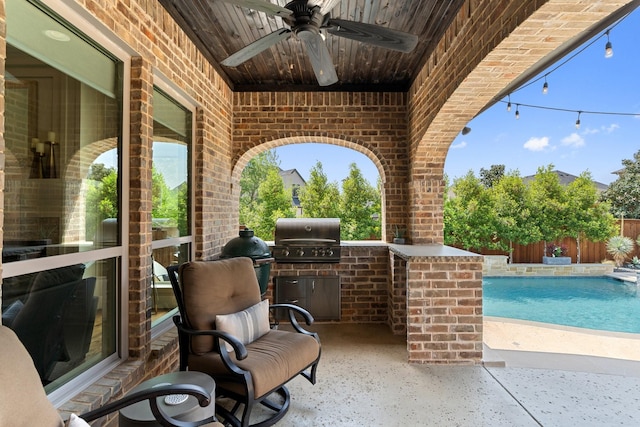 801 Giverny Ln, Southlake, TX 76092 - fenced backyard with ceiling fan and a patio
