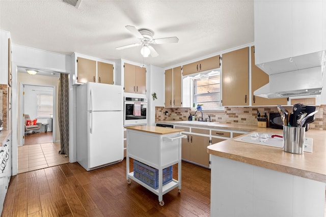 kitchen featuring tasteful backsplash, a wealth of natural light, a sink, and white appliances