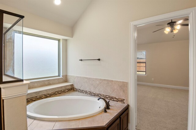 248 Van Buren Dr, Forney, TX 75126 - full bath with a shower stall, a bath, vaulted ceiling, double vanity, and tile patterned flooring
