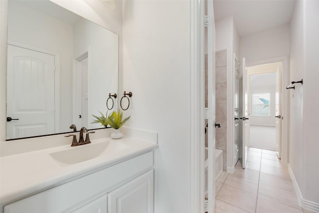 bathroom with vanity and tile patterned floors