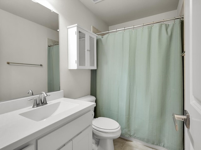 4600 Crossvine Dr, Prosper, TX 75078 - bathroom with toilet, tile patterned floors, vanity, and a shower with shower curtain