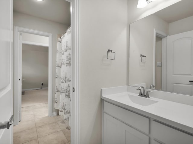 4600 Crossvine Dr, Prosper, TX 75078 - bathroom with vanity, tile patterned flooring, and a shower with curtain