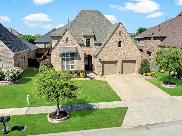 4600 Crossvine Dr, Prosper, TX 75078 - view of front of house featuring brick siding, concrete driveway, a shingled roof, a garage, and stone siding
