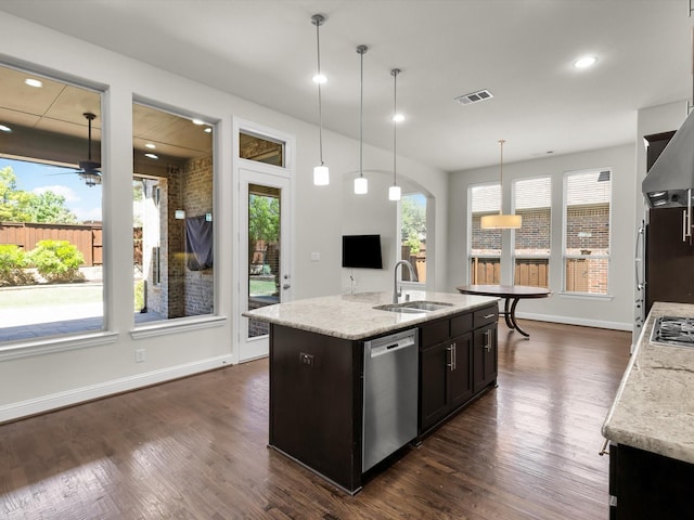 4600 Crossvine Dr, Prosper, TX 75078 - kitchen featuring a sink, stainless steel appliances, dark wood-type flooring, a kitchen island with sink, and recessed lighting