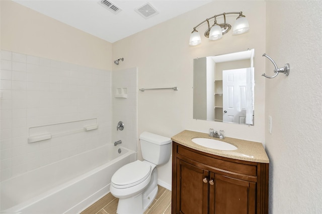 12109 Arbor Lake Rd, Rhome, TX 76078 - full bath with visible vents, toilet, vanity, and shower / tub combination