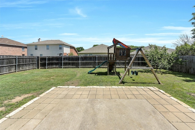 12109 Arbor Lake Rd, Rhome, TX 76078 - view of yard featuring a fenced backyard, a patio area, and a playground