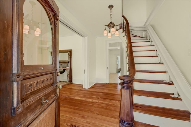 stairway featuring hardwood / wood-style floors