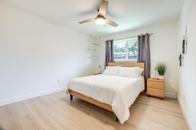 4043 Flintridge Dr, Dallas, TX 75244 - bedroom with light wood-style floors, baseboards, and ceiling fan