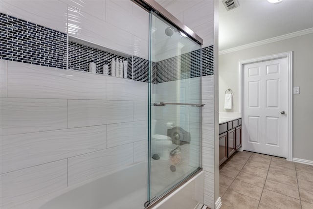 575 S Virginia Hills Dr Unit 1502, Mckinney, TX 75072 - full bath featuring enclosed tub / shower combo, ornamental molding, tile patterned floors, and vanity