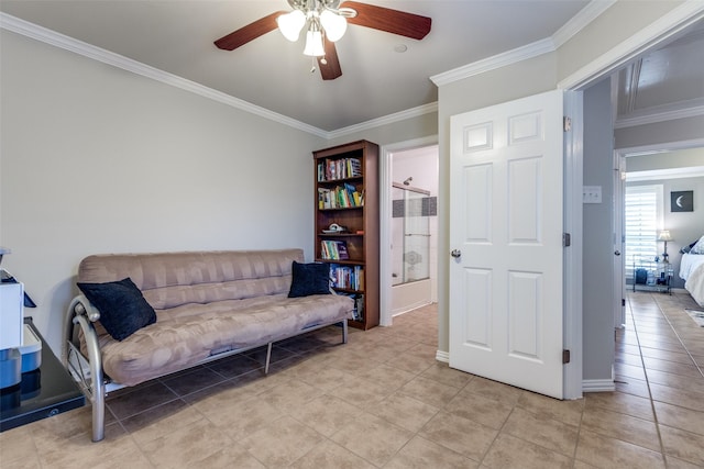 575 S Virginia Hills Dr Unit 1502, Mckinney, TX 75072 - sitting room with ceiling fan, crown molding, light tile patterned flooring, and baseboards