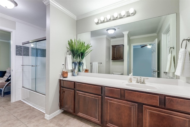 575 S Virginia Hills Dr Unit 1502, Mckinney, TX 75072 - full bathroom with tile patterned flooring, vanity, ornamental molding, toilet, and shower / bath combination with glass door