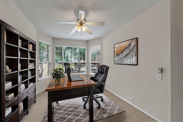 8413 Vicksburg Ln, Fort Worth, TX 76123 - office space featuring a textured ceiling, light colored carpet, baseboards, and ceiling fan