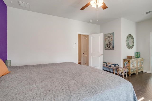 16900 Sophora Ave, Justin, TX 76247 - bedroom featuring baseboards, wood finished floors, visible vents, and a ceiling fan