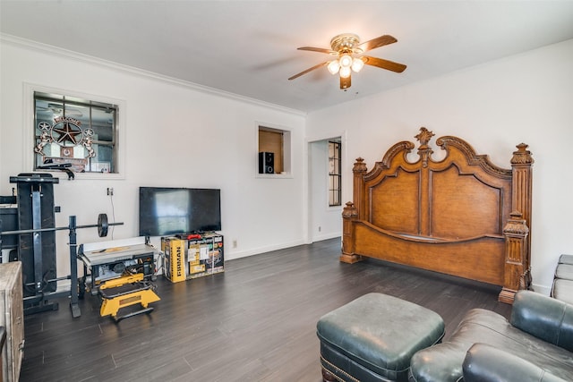 14357 Fm 1392, Terrell, TX 75160 - living room with ornamental molding, baseboards, a ceiling fan, and wood finished floors