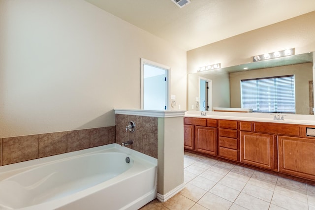 10625 Sexton Dr, Mckinney, TX 75072 - full bathroom featuring a bath, double vanity, and tile patterned flooring
