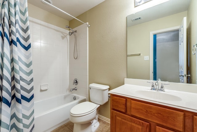 10625 Sexton Dr, Mckinney, TX 75072 - bathroom featuring shower / tub combo, vanity, a textured wall, and tile patterned flooring