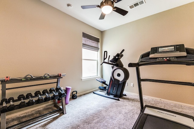10625 Sexton Dr, Mckinney, TX 75072 - exercise room with a ceiling fan and carpet flooring