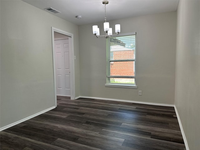 1928 Las Cruces Ln, Dallas, TX 75217 - unfurnished dining area featuring baseboards, dark wood-type flooring, visible vents, and a notable chandelier