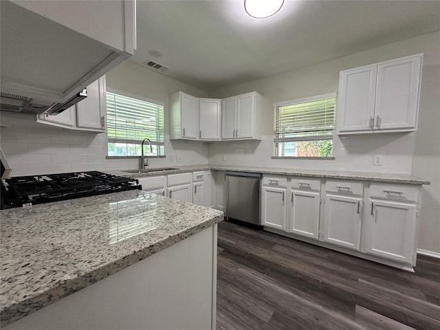 1928 Las Cruces Ln, Dallas, TX 75217 - kitchen featuring a sink, visible vents, white cabinetry, stove, and dishwasher