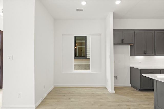 913 Janwood Dr, Plano, TX 75075 - kitchen featuring gray cabinets, light wood-type flooring, recessed lighting, light countertops, and baseboards