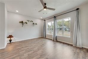 403 S Marlborough Ave, Dallas, TX 75208 - unfurnished room featuring a ceiling fan, wood finished floors, baseboards, and recessed lighting
