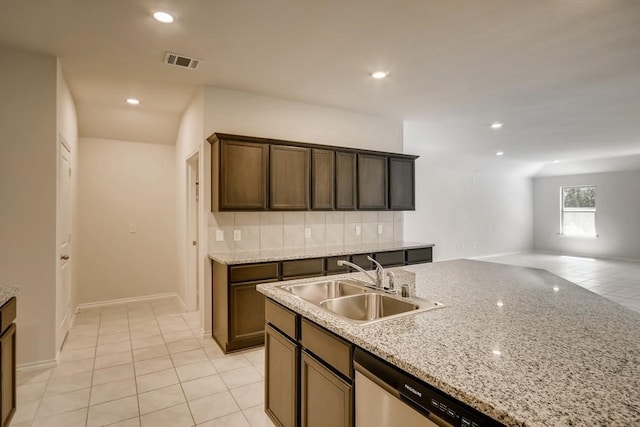 2235 Vance Dr, Forney, TX 75126 - kitchen with a sink, open floor plan, backsplash, visible vents, and recessed lighting