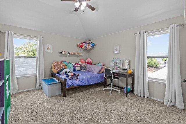 9112 Manassas Rdg, Mckinney, TX 75071 - carpeted bedroom with lofted ceiling, a ceiling fan, and baseboards