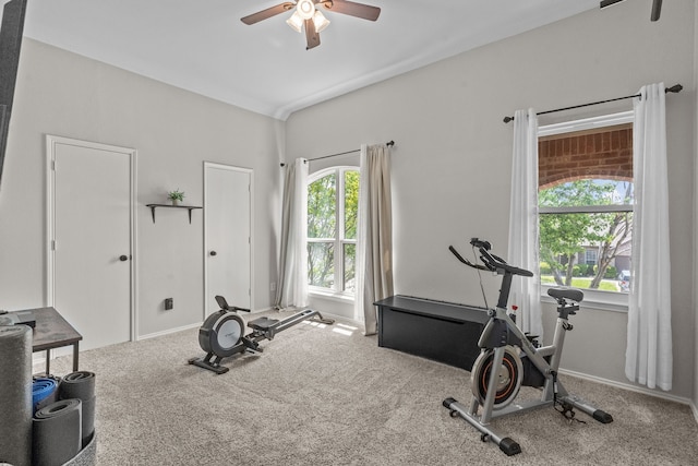 9112 Manassas Rdg, Mckinney, TX 75071 - exercise area featuring a ceiling fan and carpet flooring