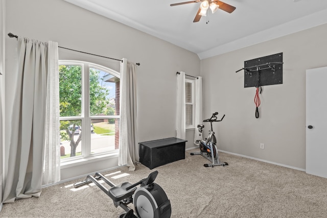 9112 Manassas Rdg, Mckinney, TX 75071 - exercise room featuring ceiling fan, carpet flooring, and baseboards