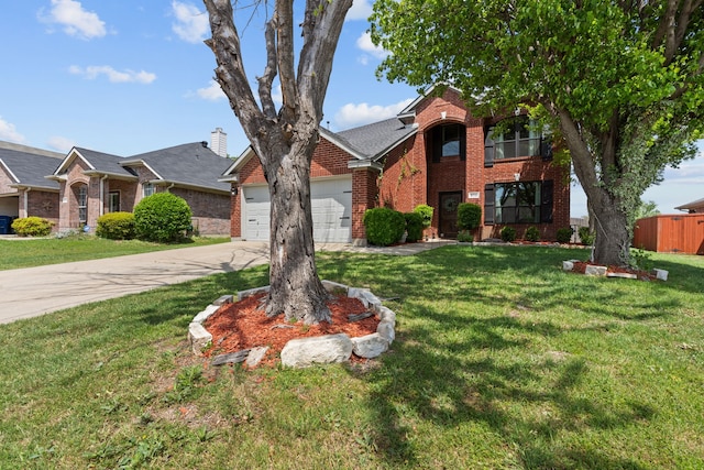 9112 Manassas Rdg, Mckinney, TX 75071 - traditional-style house with brick siding, concrete driveway, a garage, and a front yard