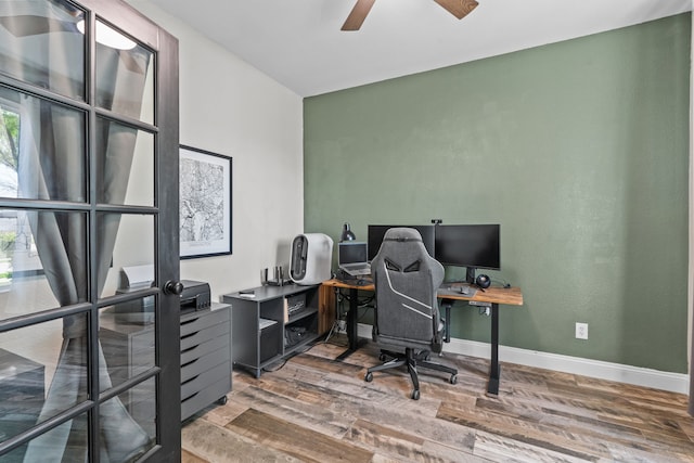 9112 Manassas Rdg, Mckinney, TX 75071 - office space with wood finished floors, a ceiling fan, and baseboards