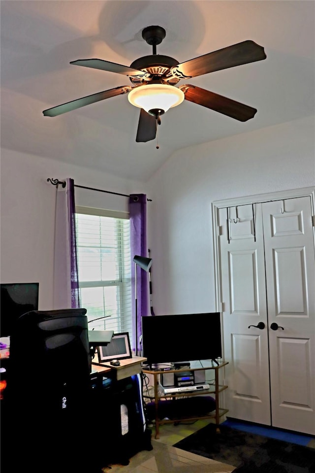 103 Sunglow Loop, Red Oak, TX 75154 - office space featuring vaulted ceiling and a ceiling fan